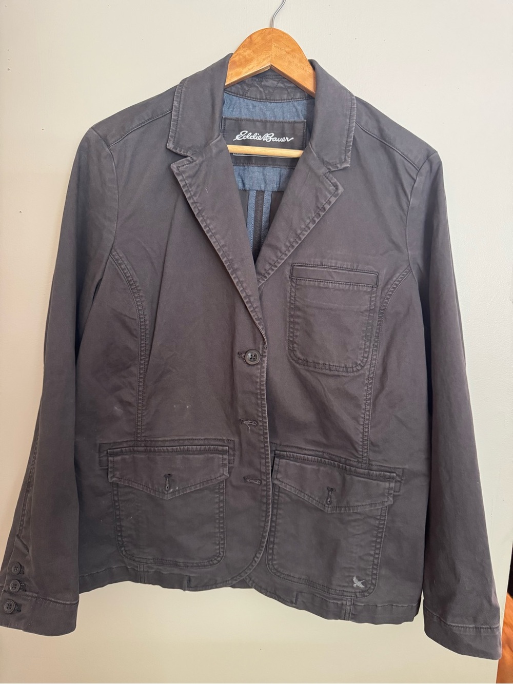 Eddie Bauer Dark Charcoal Gray Jacket with White Logo